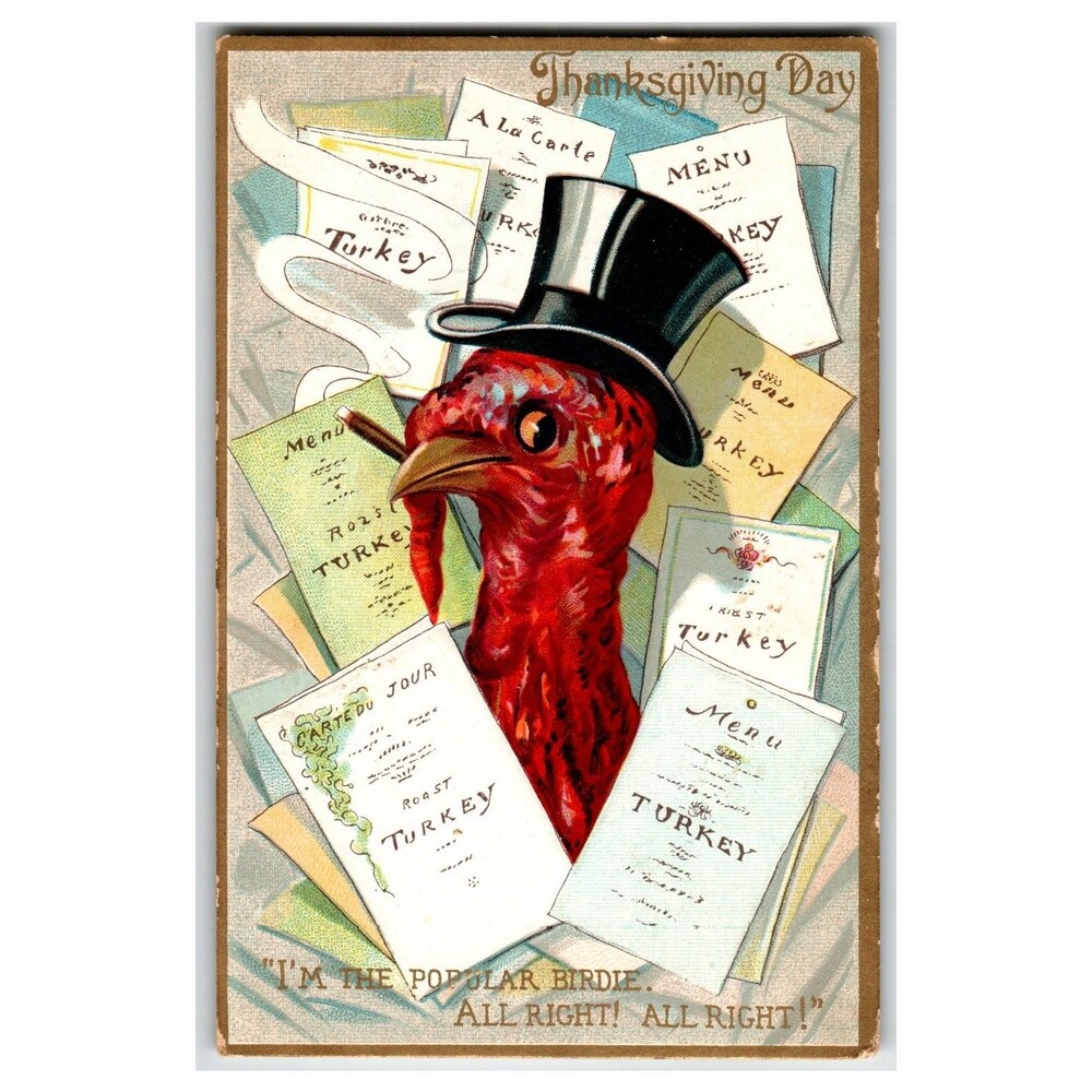 Vintage Tuck's Thanksgiving Day Turkey In Top Hat Cigar Menu Postcard 1908 Iowa
